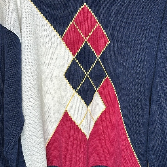 Par Four Argyle Color Blocked Argyle Diamond Sweater Size L Navy Red Vintage - Picture 2 of 6